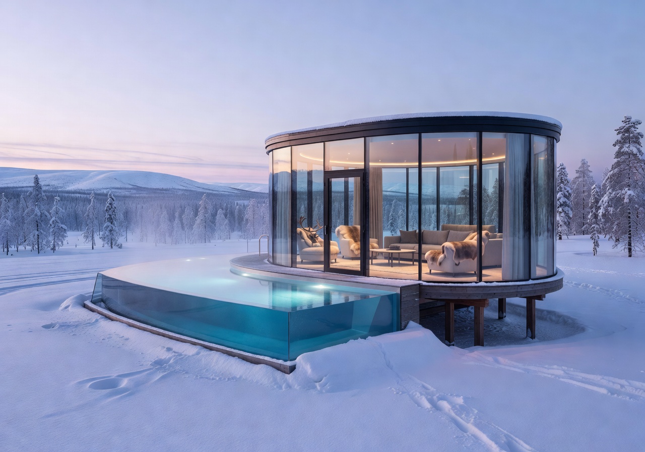Arctic TreeHouse Hotel luxury glass suite and infinity pool in Rovaniemi