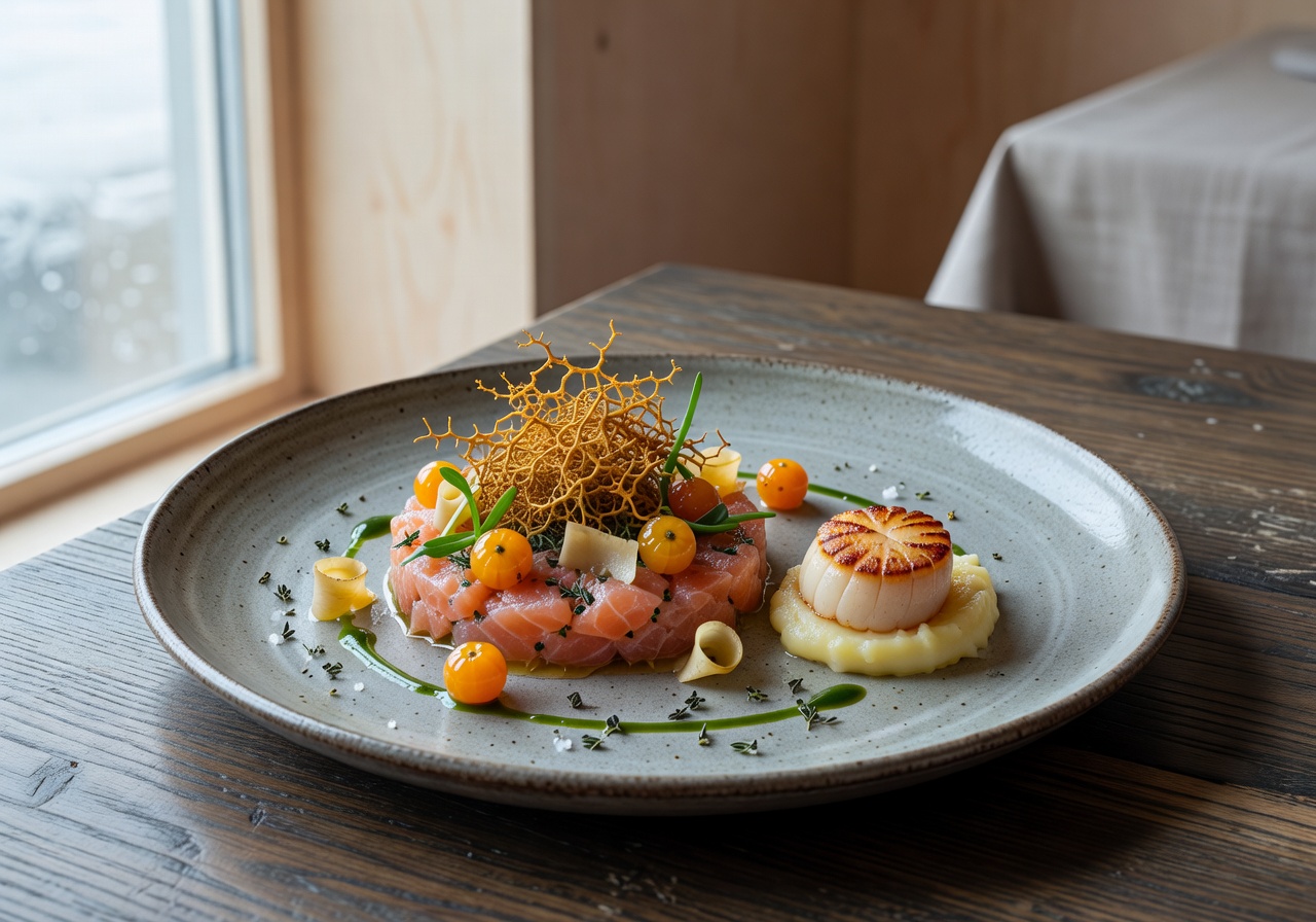 Fine dining signature dish with Nordic ingredients