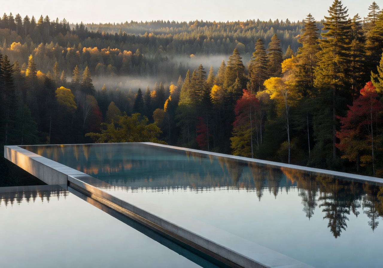 Infinity pool edge overlooking forest